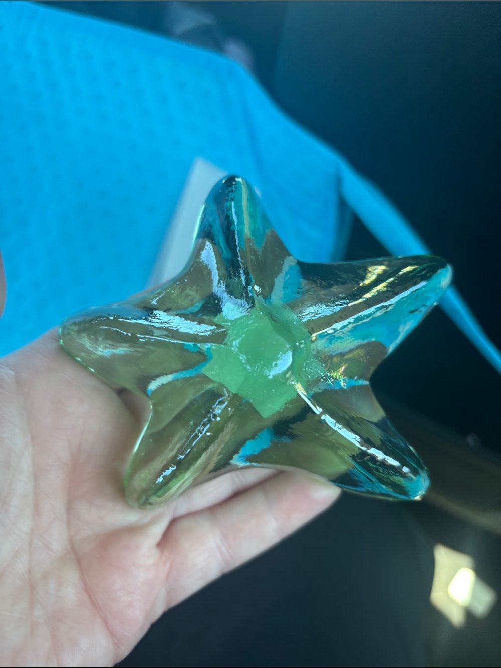 Vintage Green Glass Starfish Trinket Dish Paperweight Coastal Beach Decor